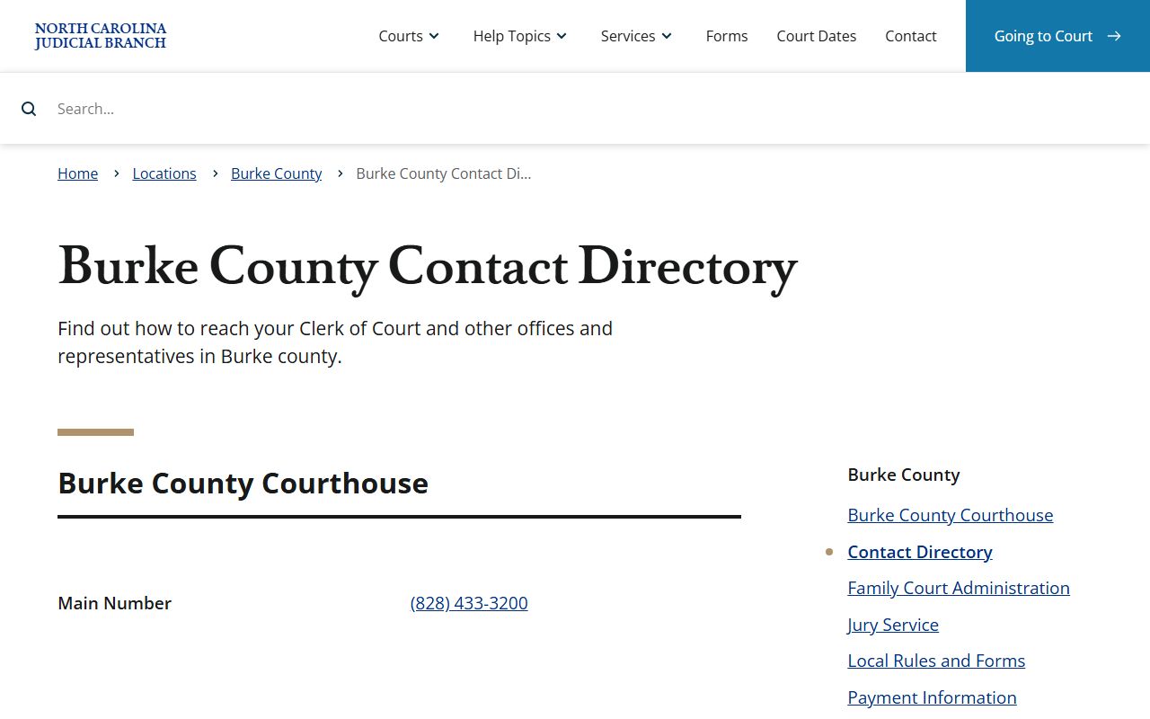 Burke County court contact directory for courthouse, clerk, and district attorney routing